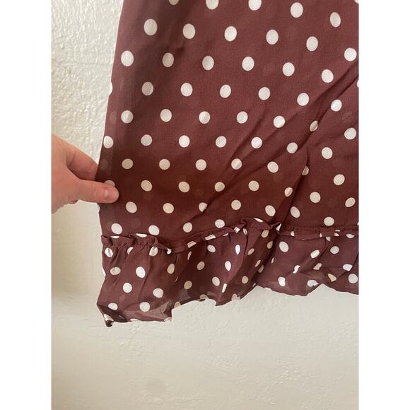 Reformation Doutzen Dress Polka Dot Ruffles Retro Feminine Chocolate Brown 22 - Picture 5 of 10